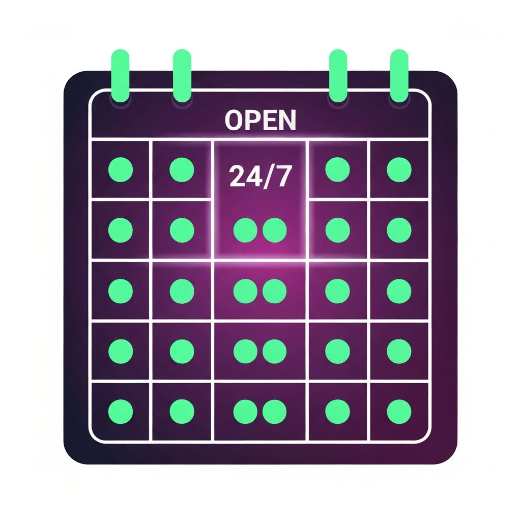 Booked calendar view with an OPEN 24/7 sign